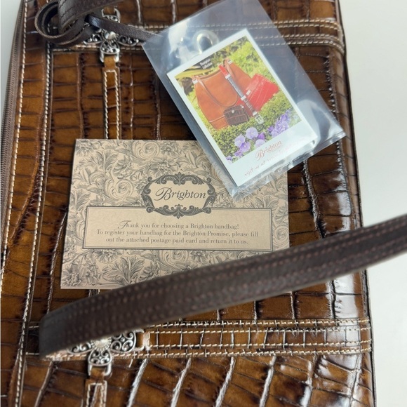 Brighton Crocodile Print Embossed Brown Leather Bag - Picture 7 of 9